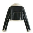 thumbnail image 5 of WTOBBY Women's Cropped Jacket with Lapel Collar and Plush Lining, Winter Warm Outerwear with Pocket, Short Length Design,Black XS, 5 of 5