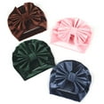 thumbnail image 2 of KelaJuan Newborn Velvet Hats, Solid Color Bowknot Warm Soft Autumn Winter Cap for Baby Boys and Girls, 2 of 7