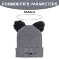 thumbnail image 2 of Gorro de lana de cordero para mujer, cálido gorro de invierno de punto trenzado con dos orejas de pompón y orejas de gato, 2 of 5