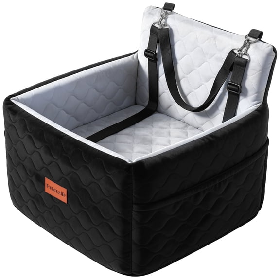 Dog Booster Car Seat for Small/Medium Dogs Up to 35lbs, DOMIPET Pet Car Travel Bed with Storage Pockets & Safety Belt, Elevated Cushion Fully Detachable and Washable