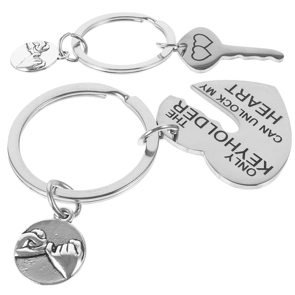 unbranded 1 Pair Stainless Steel Couple Keychains Heart Keychain Pendant Keychain Heart Key Keychain