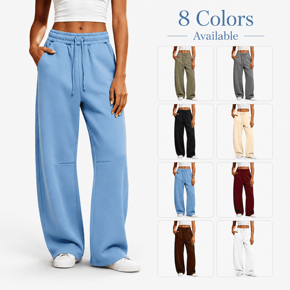 happyYEE Women's Barrel Sweatpants, Straight Leg Athletic Workout Jogging Pants, Fall Drawstring Elastic Waist Casual Bottoms with Pockets L