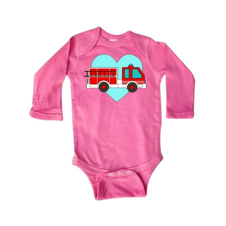 

Inktastic Valentine Fire Truck with Blue Heart Gift Baby Boy or Baby Girl Long Sleeve Bodysuit