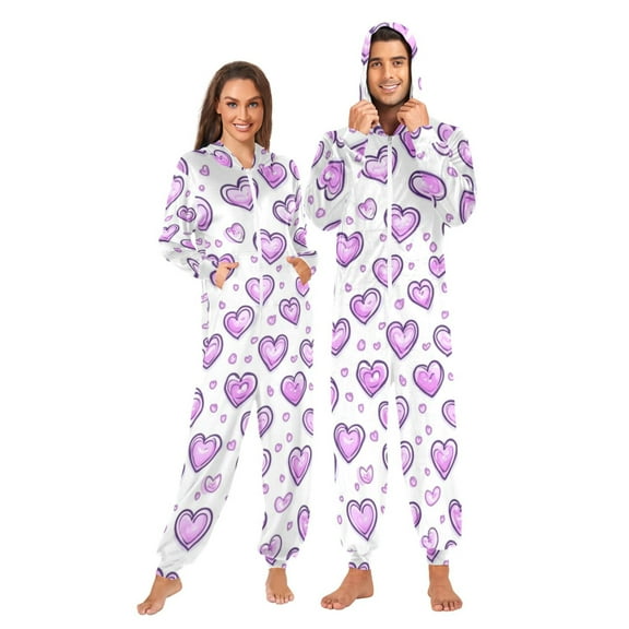 Pink Hearts Adult onesie Pajamas, Crystal Velvet Ultra Soft Warm Jumpsuit for Men and Women