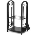thumbnail image 3 of Patiojoy Fireplace Log Rack with 4-Piece Fireplace Tools Wrought Iron Storage Logs Holder with Poker Black, 3 of 7