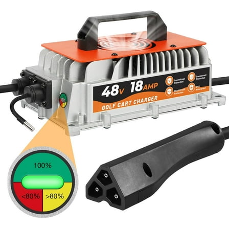 48V 18A Golf Carts Battery Charger for EZGO RXV & TXT , Smart EZGO 48V Golf Cart Charger with 3-Pin Triangular Plug for Lead-Acid Battery, IP67 Waterproof