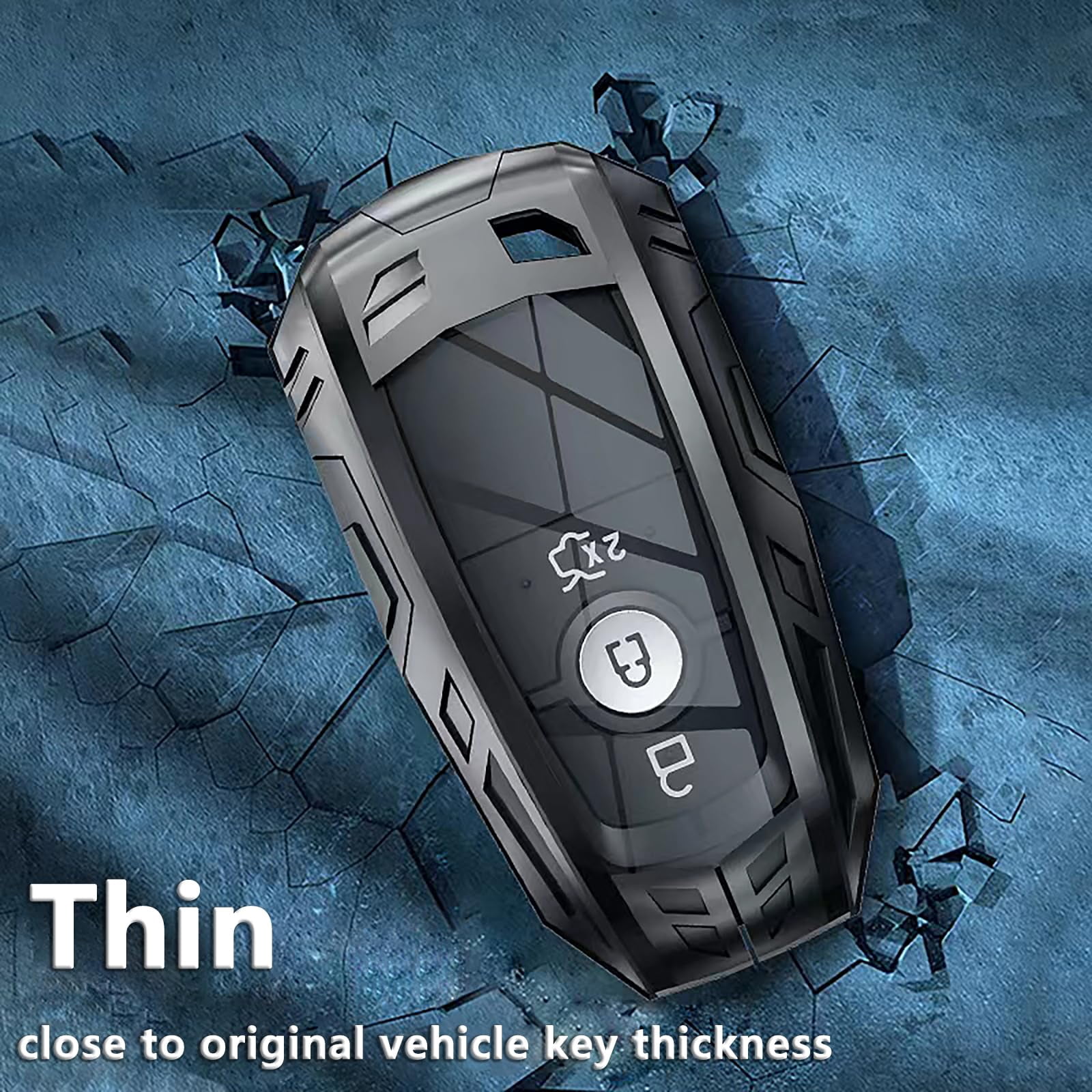 Zinc Alloy & Genuine Leather Key Fob Cover for Ford Expedition, Explorer, Fusion, Escape, Edge, F150, F250, F350, F450, F550 - Metallic Color - 5 Button - 360 Protection