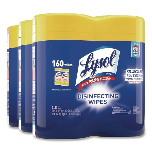 Lysol Disinfectant Wipes, Multi-Surface Antibacterial Cleaning Wipes, For Disinfecting and Cleaning, Lemon and Lime Blossom, 160 Count (Pack of 2)