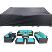 Waterproof Patio Furniture Covers, Anti-UV Snow-Proof Outdoor Sectional Furniture Cover, Fits 8-12 Seat Rectangular Table Chairs Set Covers with Windproof Buckles Air Vents