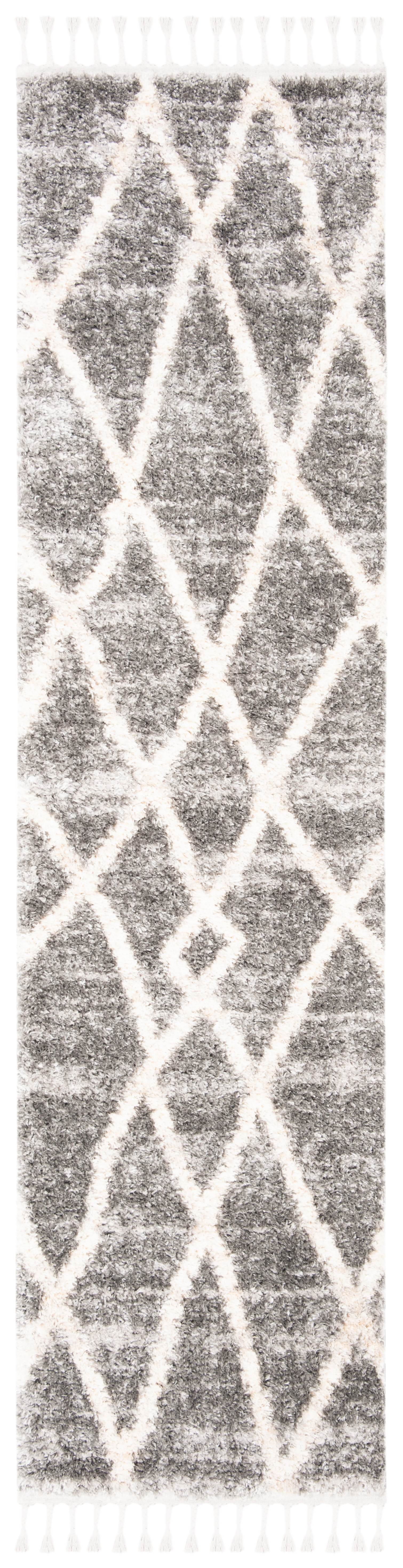 SAFAVIEH Berber Fringe Amyas Geometric Shag Runner Rug, Gray/Cream, 2' x 8'