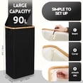 thumbnail image 5 of Sea Team 90L Extra Large Capacity Laundry Hamper with Lid, Removable Bag & Bamboo Handles, Foldable Dirty Clothes Bin for Family, Laundry Room, Bedroom & Closet, Black, 5 of 8