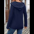 thumbnail image 4 of Sudadera con Capucha y Cuello en V para Mujer, de Larga, con Botones y Cordón, para y Otoño. Azul Marino M, 4 of 10