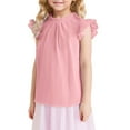 thumbnail image 1 of Girls Ruffle Sleeve Blouses Kids Solid Crew Neck Ruffle Trim Textured Casual Tops, 1 of 7