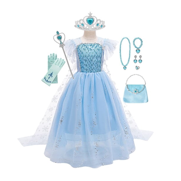 Nuevo vestido de Cosplay de Elsa de Frozen de Disney para niñas, disfraz de fantasía para niños, Reina de la nieve, fiesta de cumpleaños de Halloween, ropa de princesa para niños Cape3T (Tag 110) Gao Jinjia LED