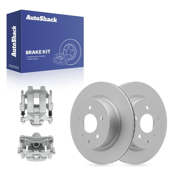 AutoShack Rear Brake Rotors & Calipers for Nissan, Maxima 2009-2014, 2016-2018, FWD V6 3.5L - Coated - ArmorStop - 12.12" (307.8 mm), 5-Lug