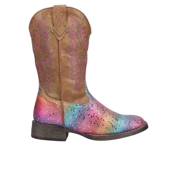 Roper Girls Rainbow Glitter Square Toe Cowboy Mid Calf Boots