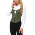 thumbnail image 4 of INSPIRE CHIC Vintage Vest for Women's Lace Zipper Up Cropped Jacket Wide Strap Sleeveless Waistcoat Vests S Dark Green, 4 of 6