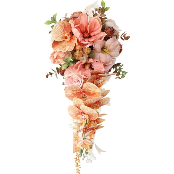 Hzzsbu Wedding Bouquets For Bride Waterfall Holding Bouquet Artificial Roses Bunch Handmade Wedding Bouquets Faux Silk Rose Holding Flowers For Anniversary