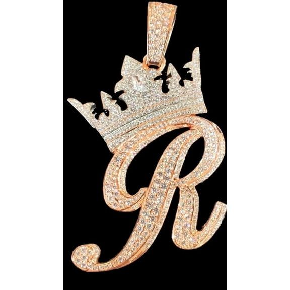 14K Yellow Gold Plated 3 Ct Round Cut White Moissanite Letter "R" Men's Pendant