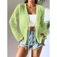 thumbnail image 2 of Womens Casual Cardigan Beach Long Sleeve Hollow Out Tie-Front Crochet Cardigan Green S, 2 of 5