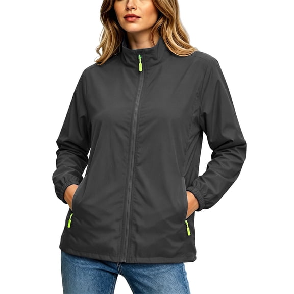 OGLCCG Womens Lightweight Jackets Wind-Resistant Windbreaker Jackets Woman Long Sleeve Full Zip Up Rain Jacket for Women S-4XL