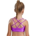 thumbnail image 3 of inhzoy Kids Girls Metallic Cross Back Dance Crop Top Spaghetti Strap Cami Gymnastics Skating Athletic Sports Bra Purple 14, 3 of 6
