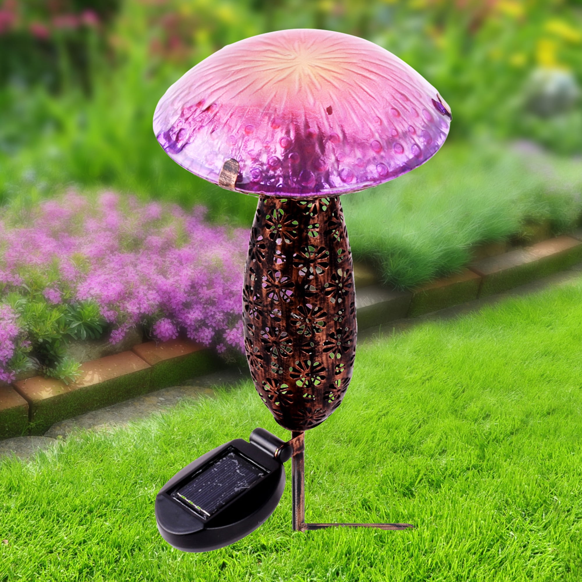 Hi-Line Gift 16.25" LED Solar Powered Mushroom Stake, Pink