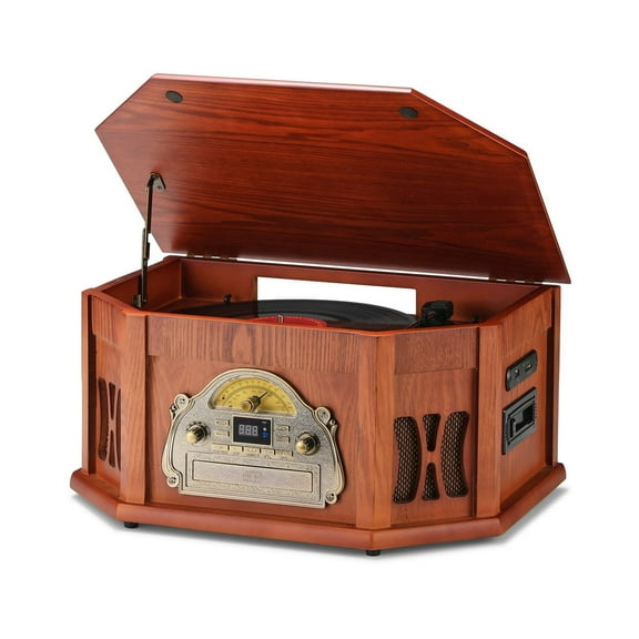 Direct Power 10-in-1 Vinyl Record Player, Wood Classic Audio Turntables with Bluetooth Built-in Speakers