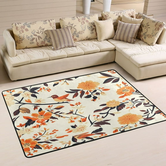 Birds on Branches Design Soft Polyester Area Rug 36''x24'', Non Slip, Memory Foam, Water Absorbent