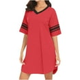 thumbnail image 4 of Simua Plus Size Nightgown for Women, Short Sleeve V-Neck Colorblock Knee Length Sleepshirts, 4 of 8
