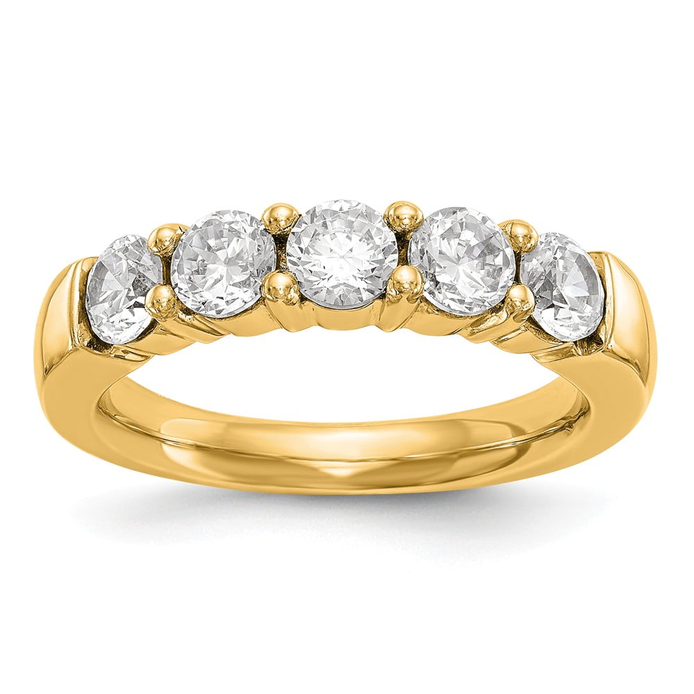 Solid 14k Yellow Gold Five Stone Diamond Ring Band with CZ Cubic Zirconia  Size 8.5