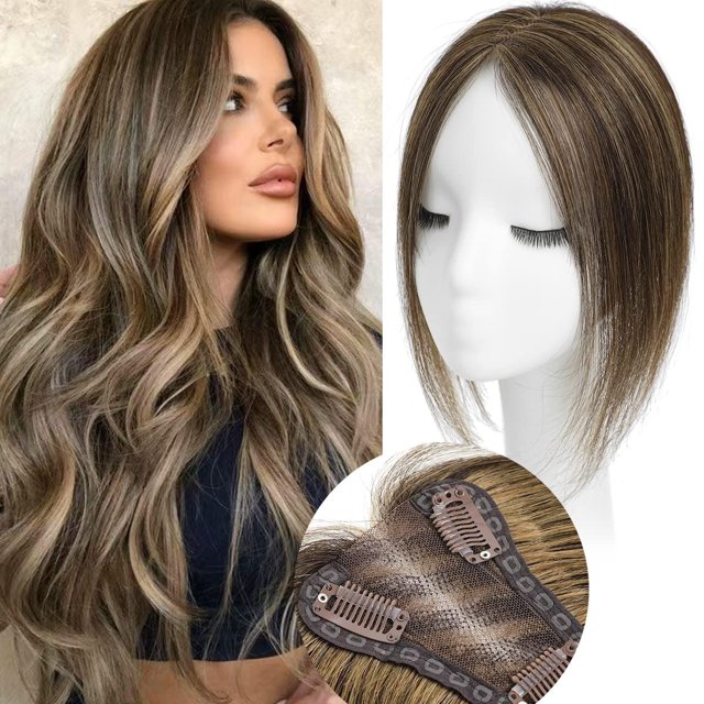Toppers Aimeolyn para mujer, cabello humano real, sin flequillo, P4/10