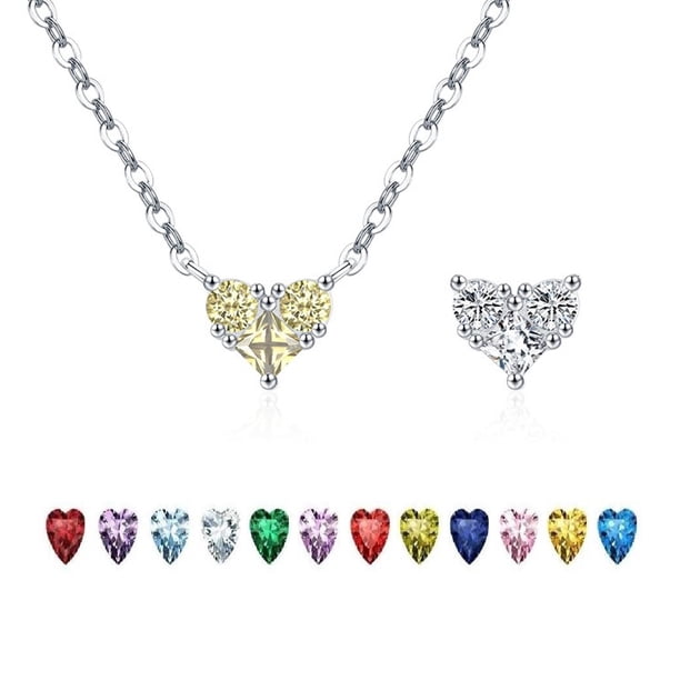 Heshpaws 925 collar en forma de corazón de plata esterlina, collar colgante de plata esterlina de Zirconia 5a de doble cara, regalo de Navidad para el aniversario de la mujer, con caja de regalo