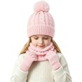 thumbnail image 5 of 3 Pcs Kids Winter Hat Scarf Gloves Set Boys Girls Knit Fleece Lined Thick Thermal Sets for Outdoor Play Ski Wear Pink 2-10 Years, 5 of 5