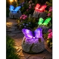 thumbnail image 6 of Butterfly Stone Garden Light – Solar Realistic Butterfly Stone Garden Light – Outdoor Weather Resistant Resin Rock Landscape Lamp for Yard Patio Lawn Decor (Green), 6 of 8