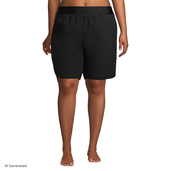 Lands' End Women's Plus Size Sunshade UPF 50 9" Board Shorts with Panty