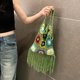 thumbnail image 1 of Bolso de estética para mujer, estilo étnico, Bolso de tejido suave para mujeres y niñas, color verde, 1 of 8