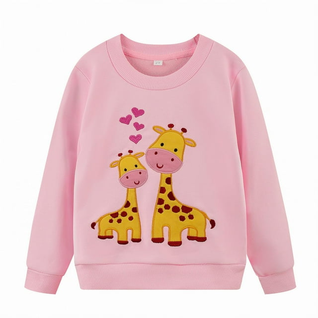 Sudadera NUBEEHOHO para niñas con jirafa rosa, manga larga, 3T