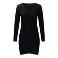 thumbnail image 4 of Lilgiuy Women's Long Sleeve Slim Fit Casual Solid Color V-Neck Cross Dress Black Fall Dresses for 2022 Spring Winter, 4 of 5