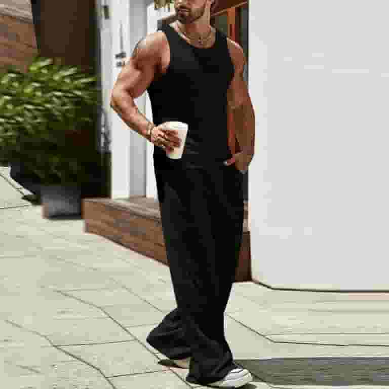 高価値セリー Solid Outfit Piece 2 Summer Men's HOOMEUMY Color Top Tank Clothing