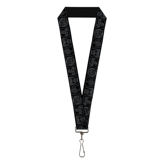Nickelodeon Lanyard, Avatar the Last Airbender Bending Elements Icons Black Gray, Elastic