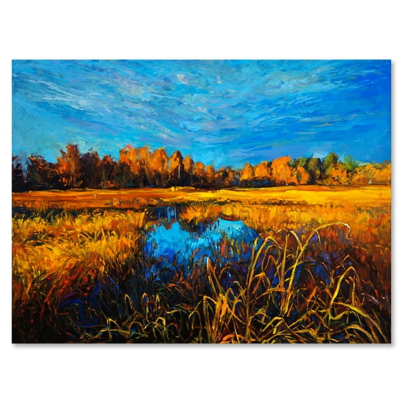 Designart ' A Light Blue Sky Over Orange Meadows ' Traditional Canvas Wall Art Print
