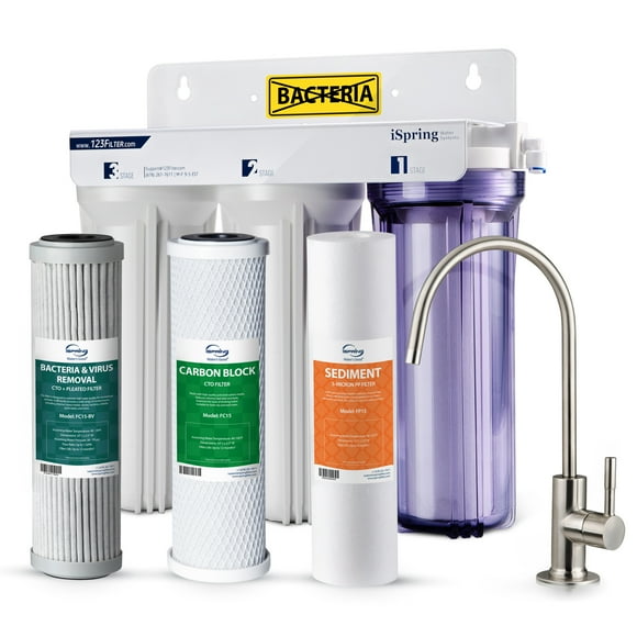 iSpring US31-BV Classic 3-Stage Under Sink Water Filtration System for Drinking, Removes Bacteria and Viruses, Tankless Under Sink Water Filter, High Capacity Water Filter for Sink