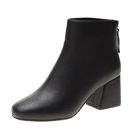 

Boots for Women with Zipper Fashion Women Solid color Zipper Comfortable Square Heel Short Booties Round Toe Shoes Black
