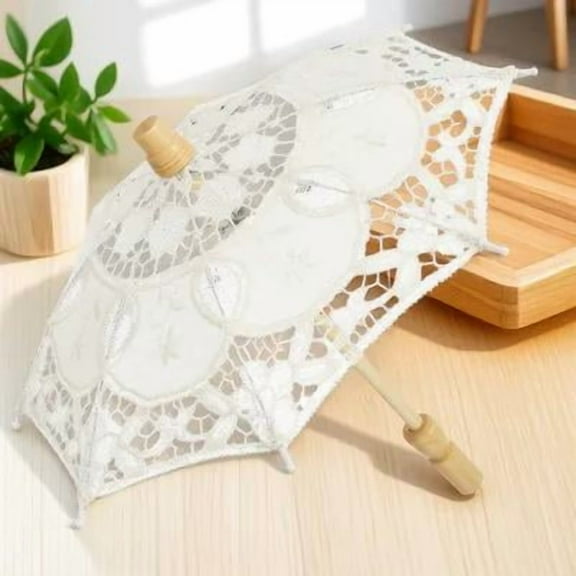 Uonlytech Bridal Costume Decoration Lace Parasol Umbrella 1Set Elegant Beige Women