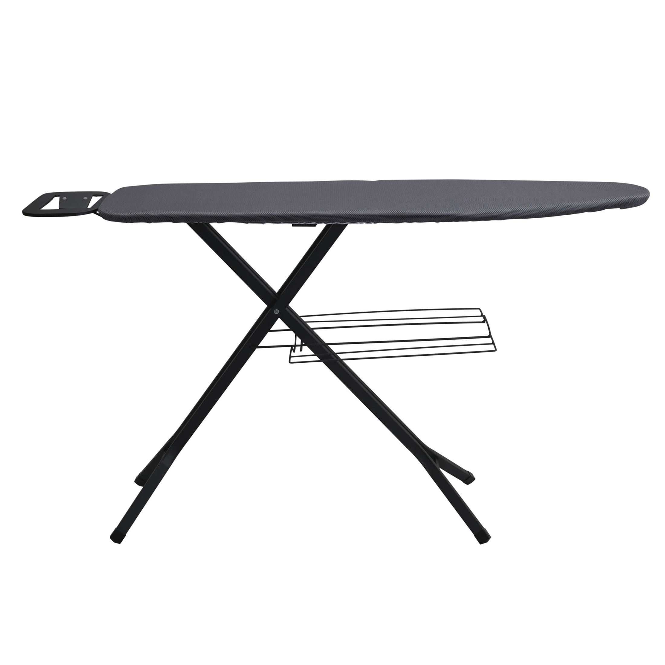 Household Essentials Deluxe Matte Black Ironing Board with Mesh Steel Top, 4 Durable Hex Legs, Heat-Resistant FiberTech Cover and (6 MM)Fiber Pad, 4 Height Settings, Leg Caps and Iron Rest