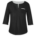 thumbnail image 4 of ADSSDQ Women'S Plus Size Summer Tops 3/4 Sleeve Solid Color Graphic T Shirts V-Neck Gym Shirts With Pocket Elbow Length Blouses Loose Casual Fall Beach Clothes Black 4XL, 4 of 5