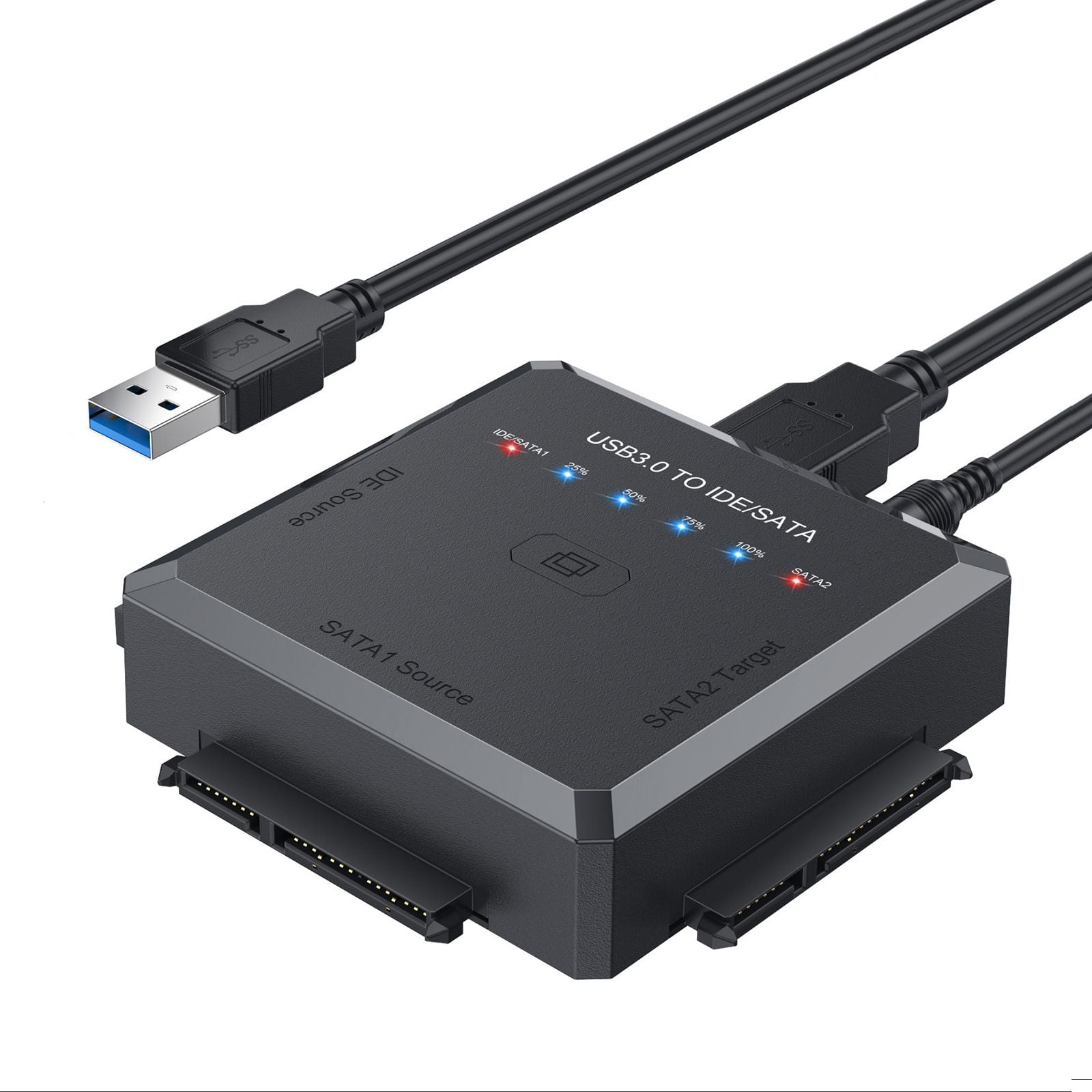 ENTSASMO Black SATA/IDE to USB 3.0 Adapter, Hard Drive Reader Adapter Ultra Recovery Converter for 2.5" 3.5" HDD/SSD, USB to SATA/IDE One Touch Clone with 12V Power Adapter