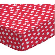 SheetWorld Fitted Sheet (Fits BabyBjorn Travel Crib Light) - Primary Stars White On Red Woven