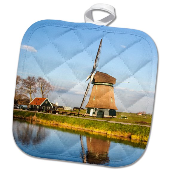 3dRose, Netherlands, Lisse, Windmill on a Canal, 8x8 Potholder